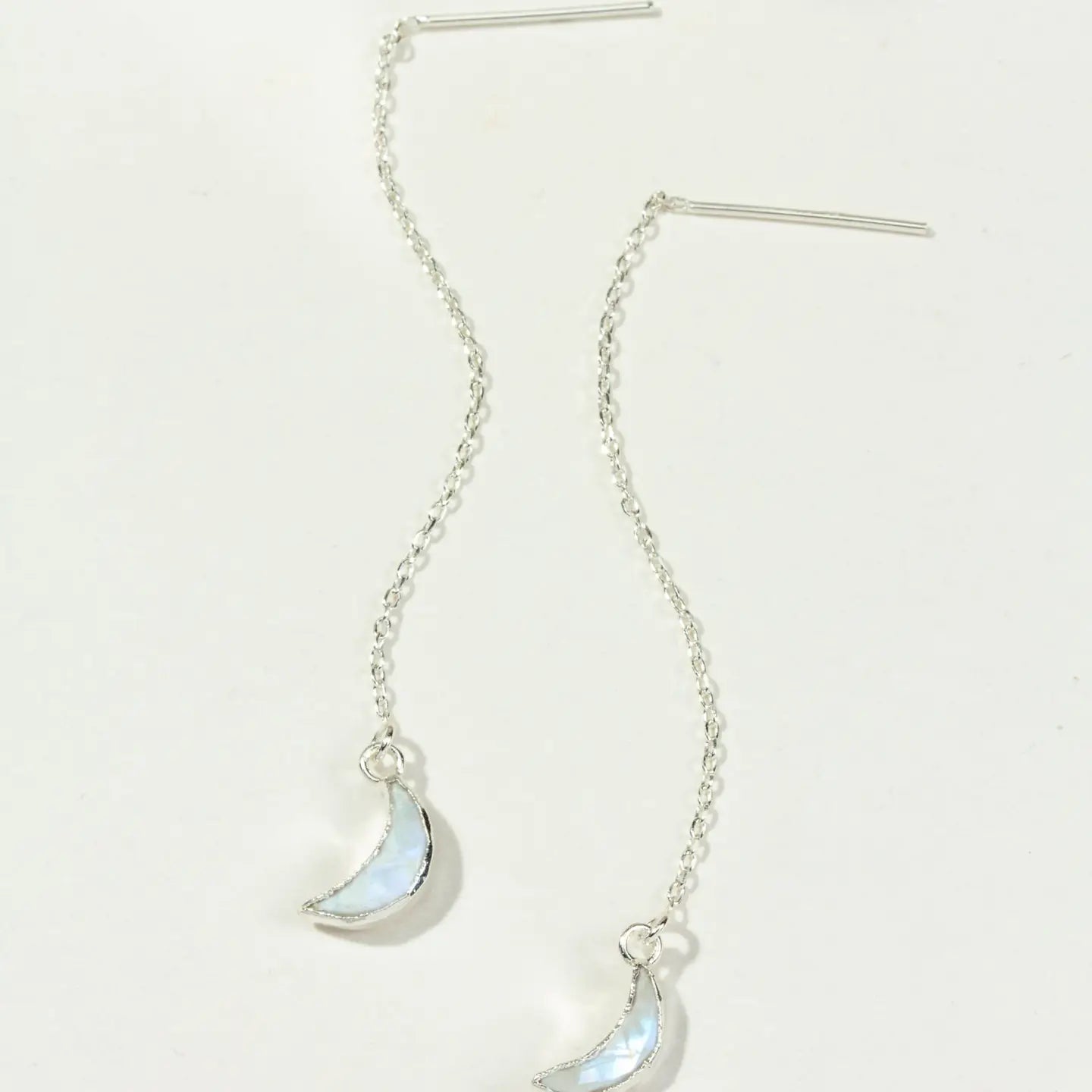 Sterling Silver Moonstone Eclipse Threader Earrings