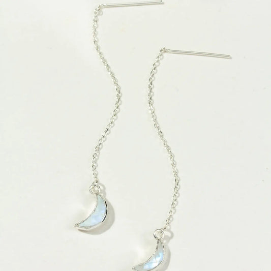 Sterling Silver Moonstone Eclipse Threader Earrings