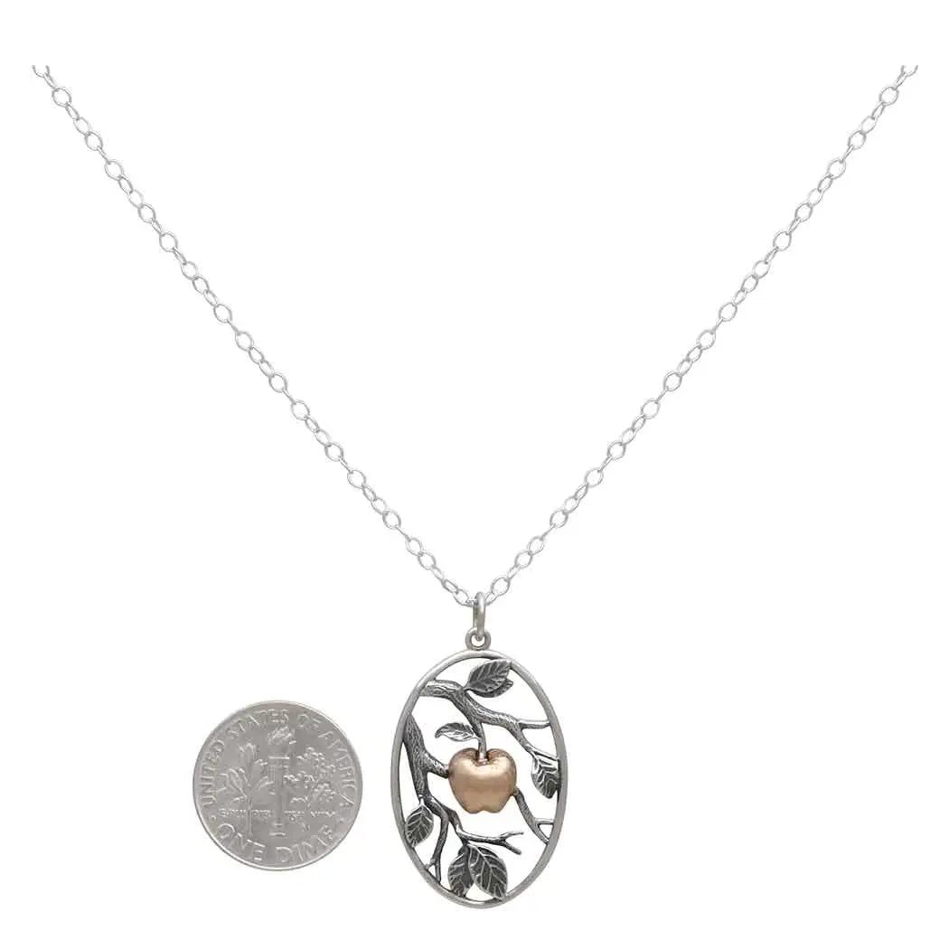 Sterling Silver Leaf Necklace with Bronze Apple