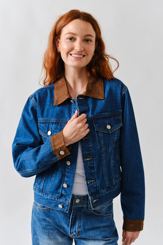 Suede Collar Denim Jacket