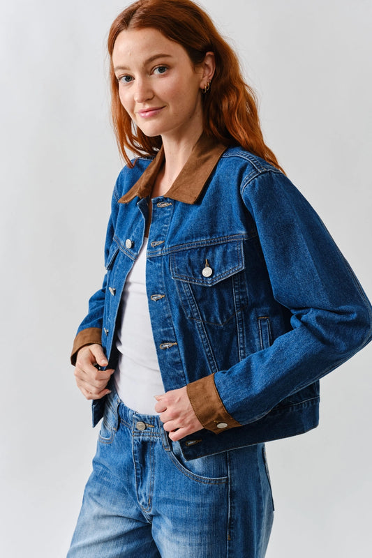 Suede Collar Denim Jacket