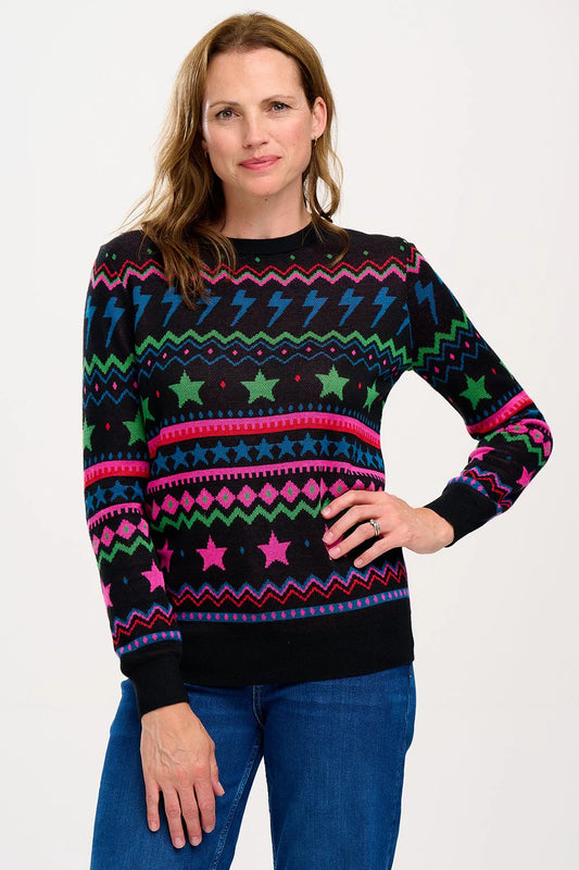 Black Lightning and Star Fairisle Rosie Sweater