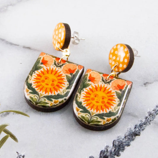 Sun + Flowers Drop Post Earrings