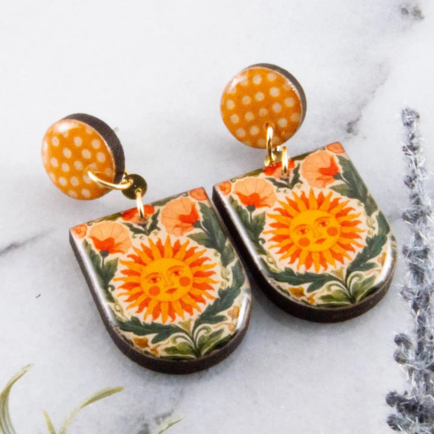 Sun + Flowers Drop Post Earrings