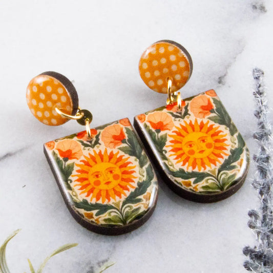 Sun + Flowers Drop Post Earrings