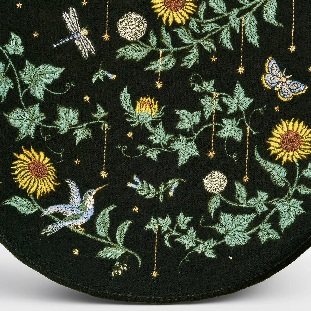 Sunflower Green Velvet Embroidered Bag by Fable England