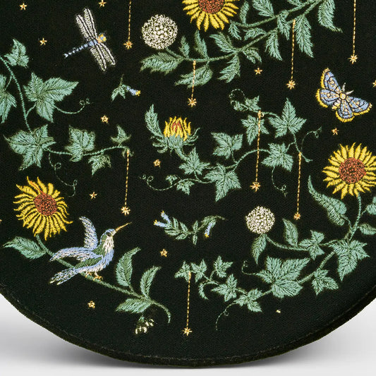 Sunflower Green Velvet Embroidered Bag by Fable England