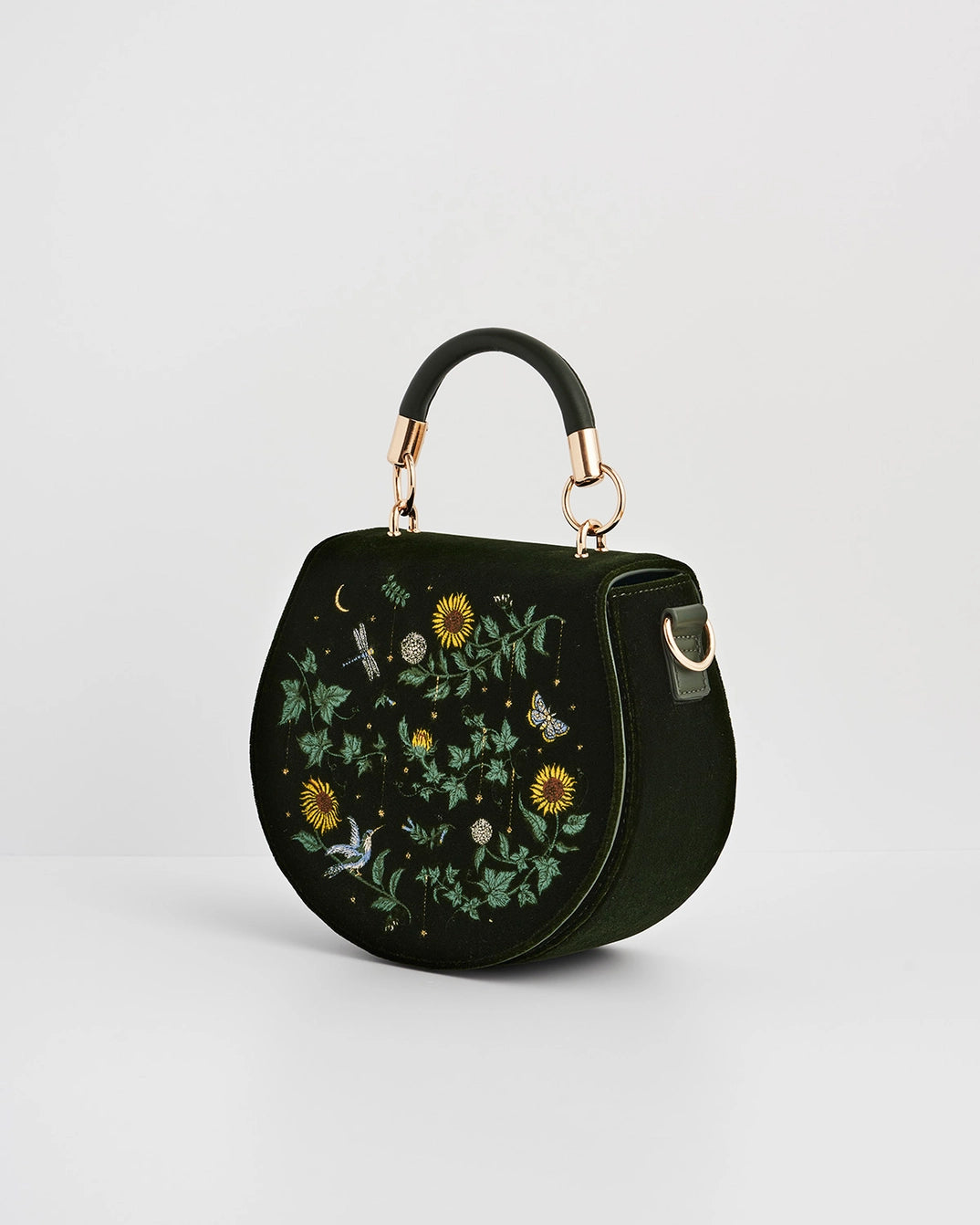 Sunflower Green Velvet Embroidered Bag by Fable England