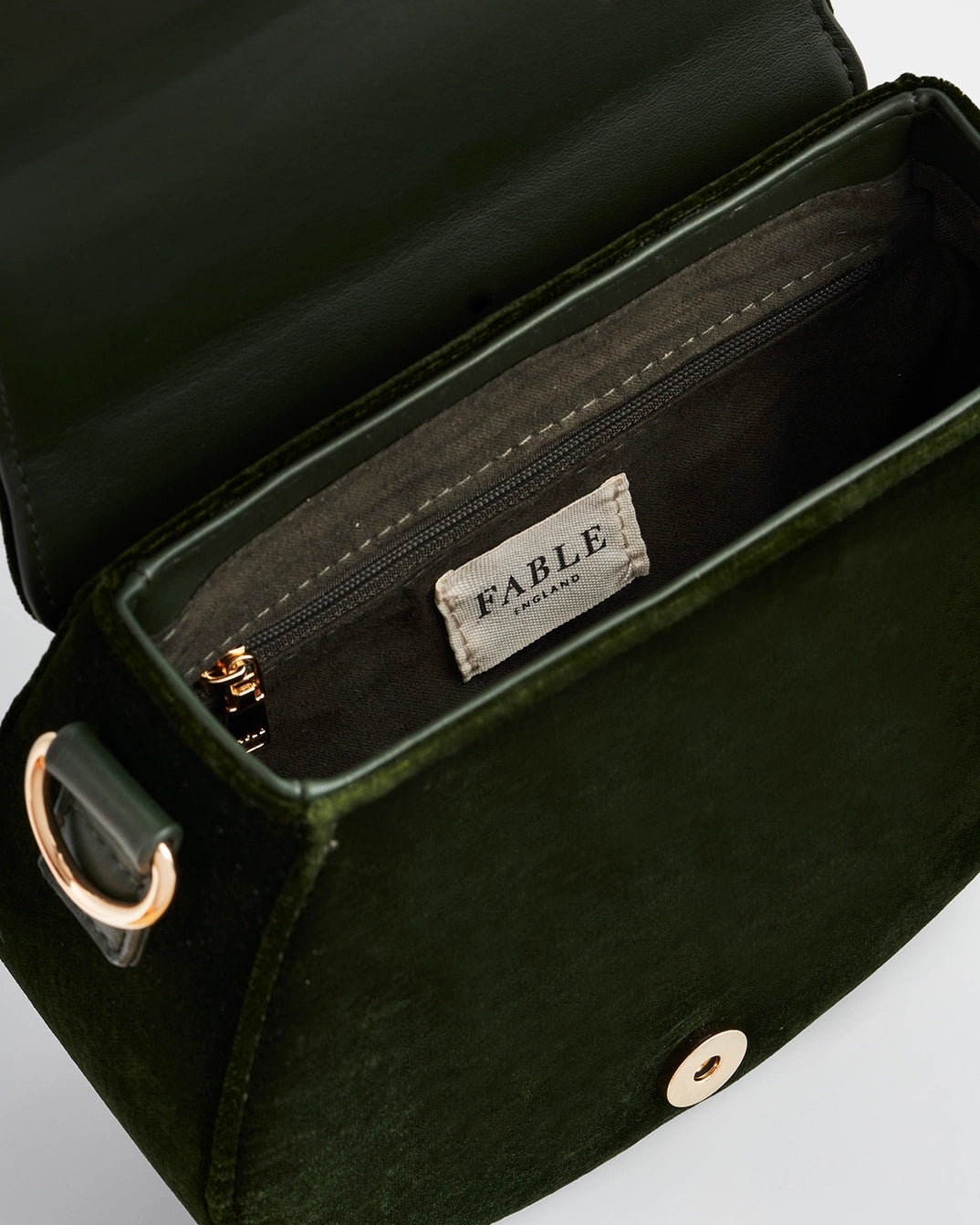 Sunflower Green Velvet Embroidered Bag by Fable England