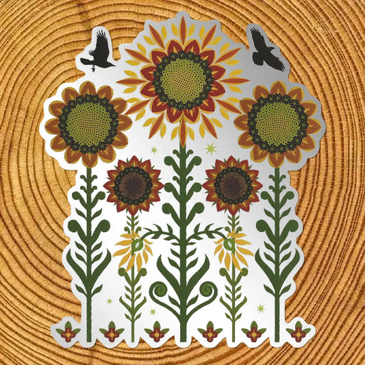 Sunflowers & Crows Matte Mirror Sticker