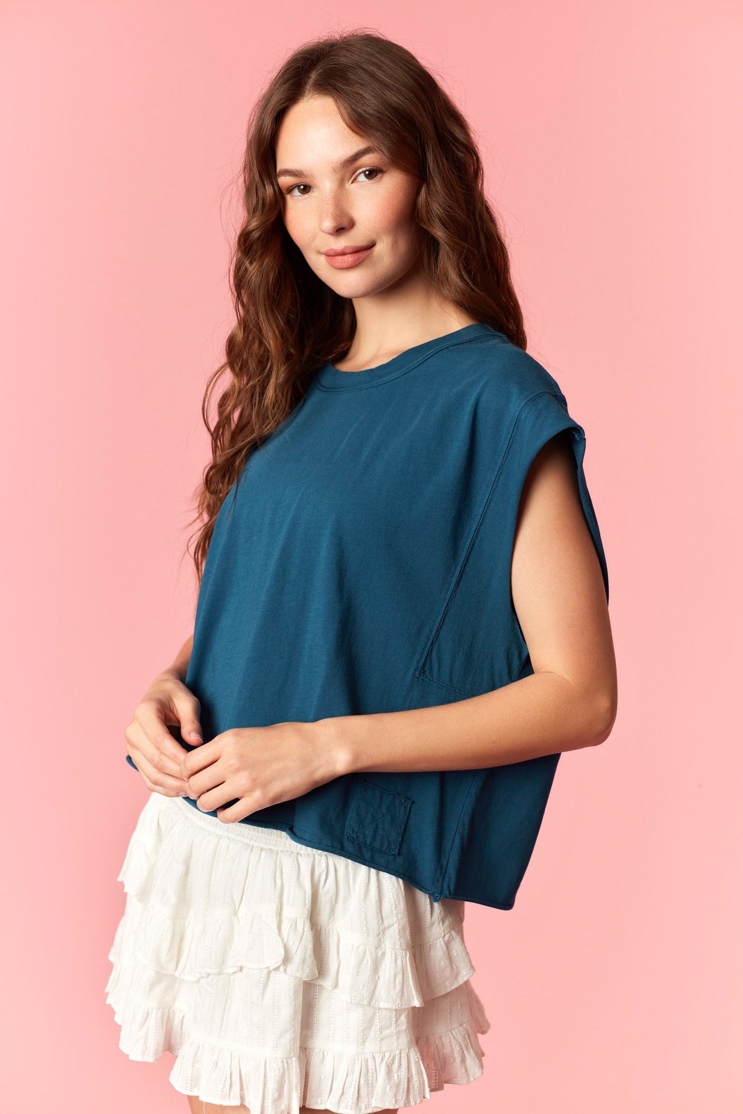 Teal Sleeveless Crop Top