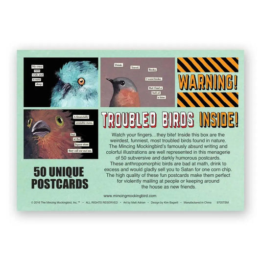 Troubled Birds Postcards - Box Set of 50 by Mincing Mockingbird