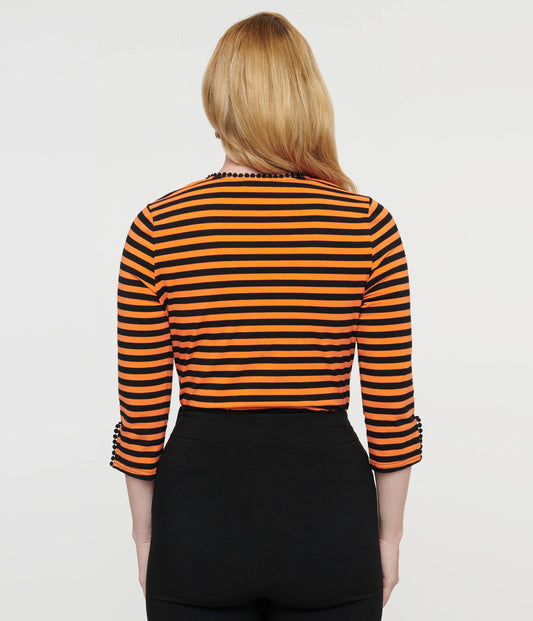 Orange & Black Stripe Cutout Neck Tie Top