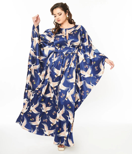 Navy Crane Flutter Sleeve Caftan