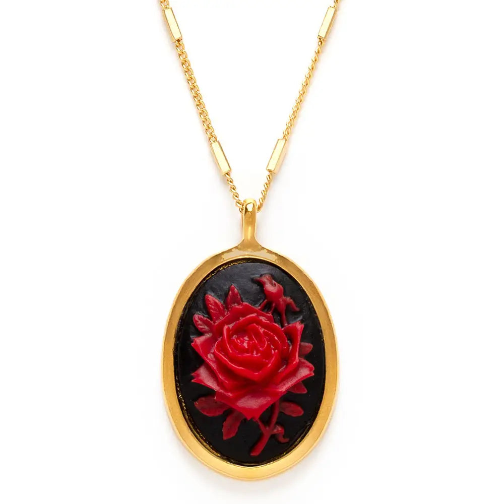 Victorian Red Rose Cameo Necklace
