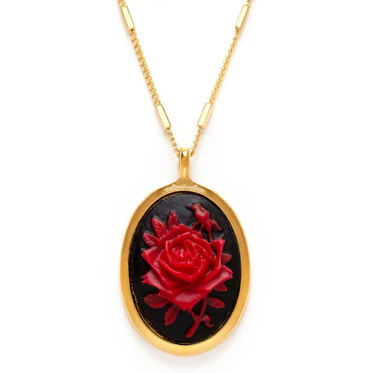 Victorian Red Rose Cameo Necklace