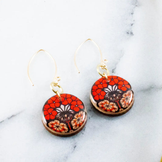 Vintage Art Nouveau Floral Circle Earrings