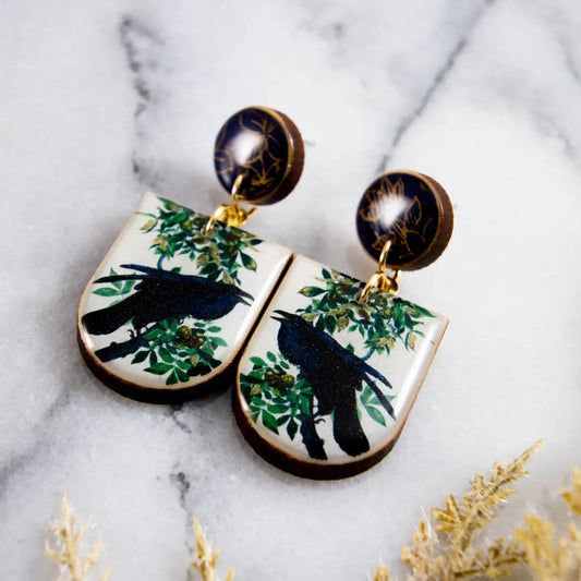 Vintage Black Raven Drop Post Earrings