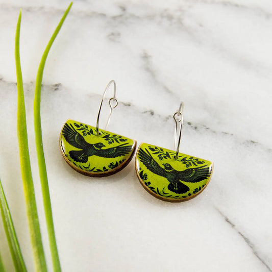 Vintage Citron Raven Drop Hoop Earrings