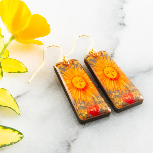 Vintage Sunburst Tapered Rectangle Earrings