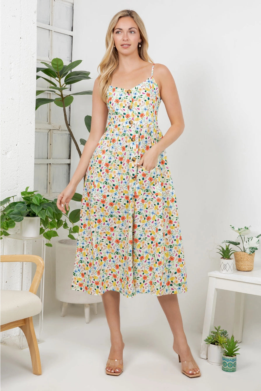 Watercolor Floral Print Cami Dress