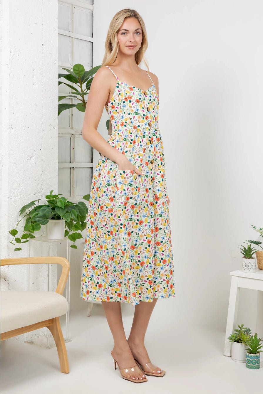 Watercolor Floral Print Cami Dress