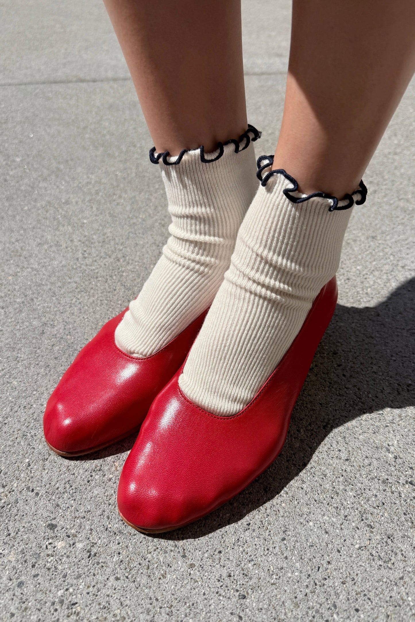 White/Navy Ruffled Socks by Noble X Le Bon Shoppe