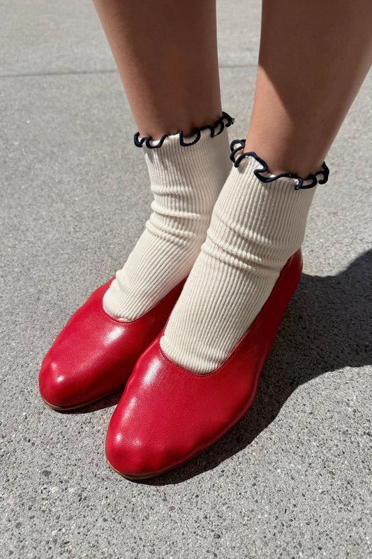 White/Navy Ruffled Socks by Noble X Le Bon Shoppe