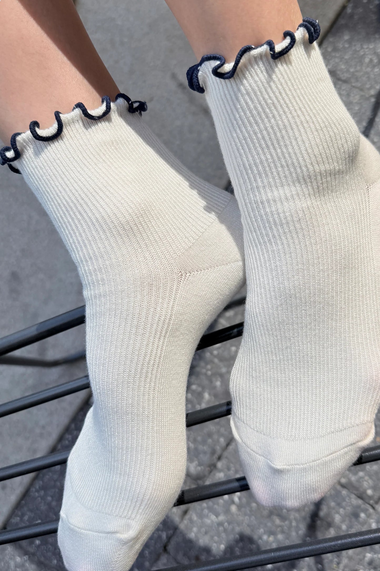 White/Navy Ruffled Socks by Noble X Le Bon Shoppe
