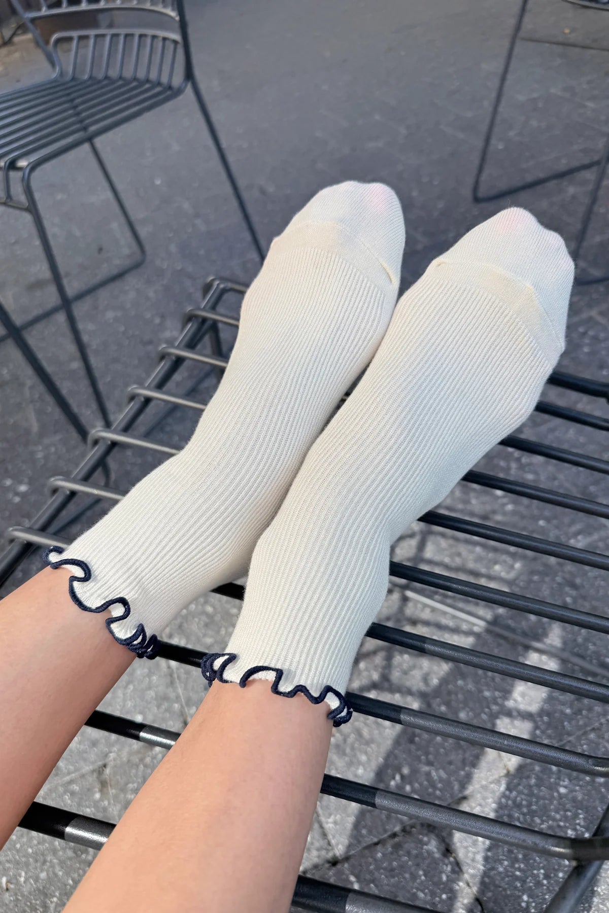 White/Navy Ruffled Socks by Noble X Le Bon Shoppe