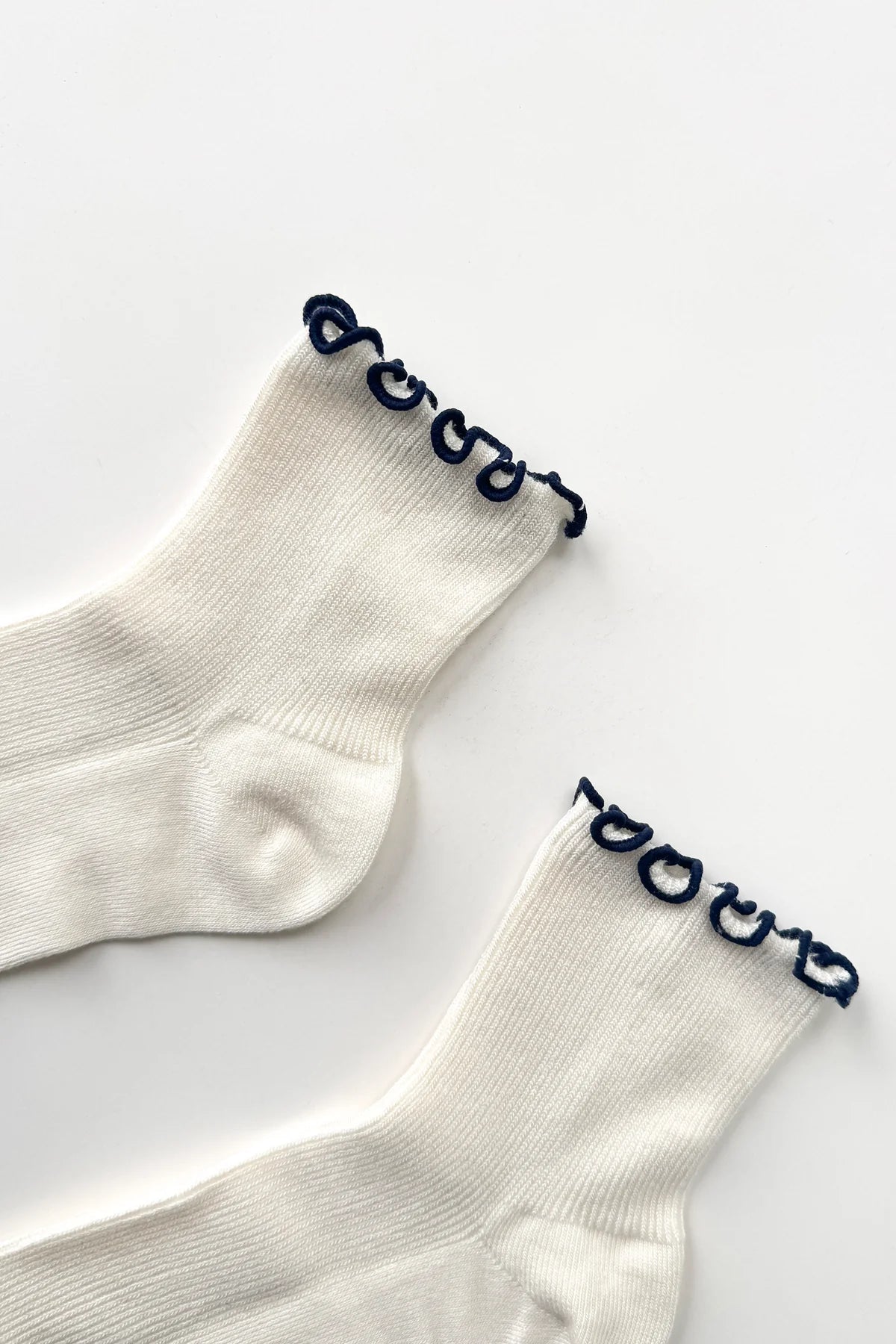White/Navy Ruffled Socks by Noble X Le Bon Shoppe