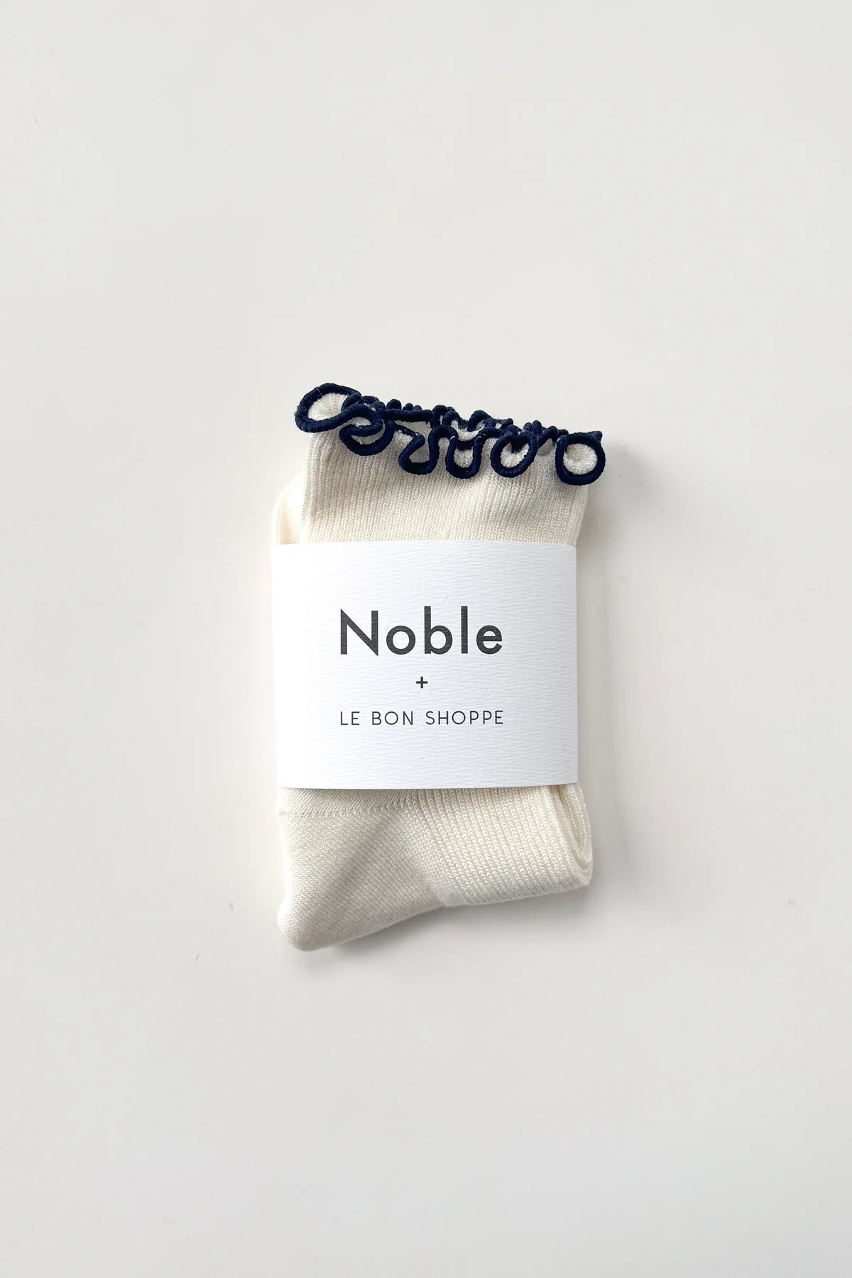 White/Navy Ruffled Socks by Noble X Le Bon Shoppe