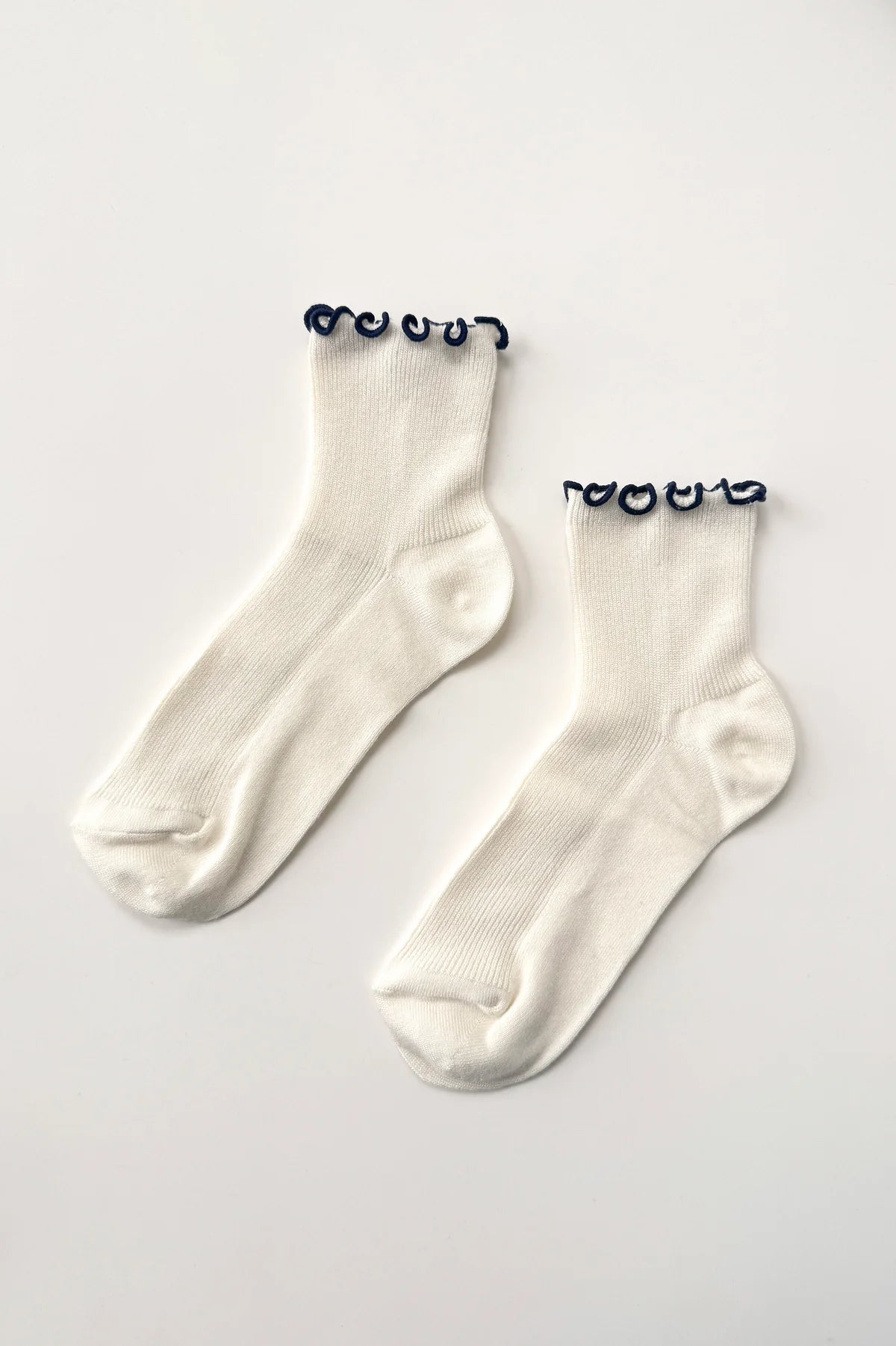 White/Navy Ruffled Socks by Noble X Le Bon Shoppe