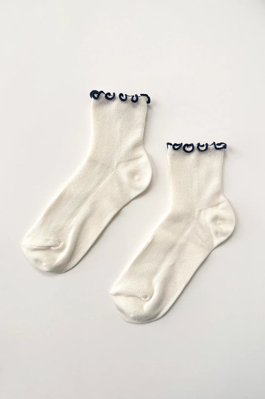 White/Navy Ruffled Socks by Noble X Le Bon Shoppe