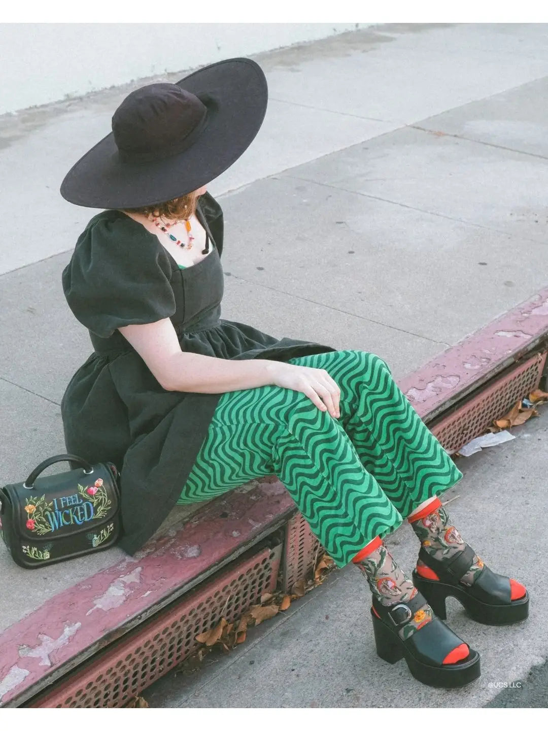 Wicked Elphaba Land Black Sheer Crew Socks