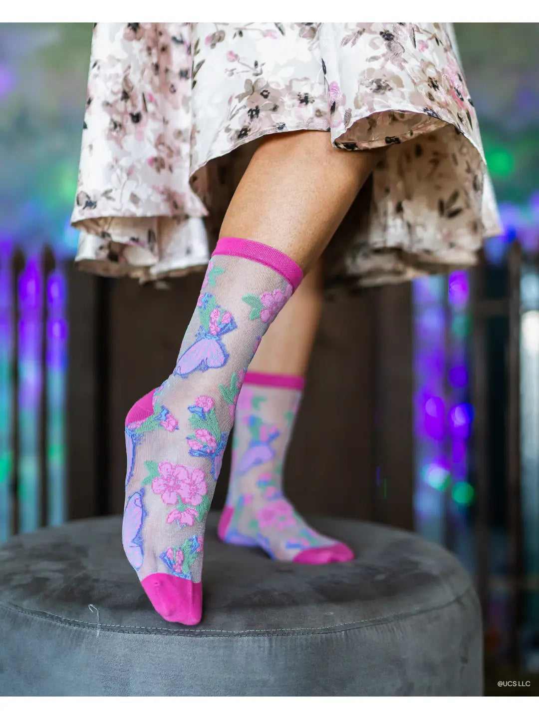 Wicked Glinda Land Butterfly Shimmer Sheer Crew Socks