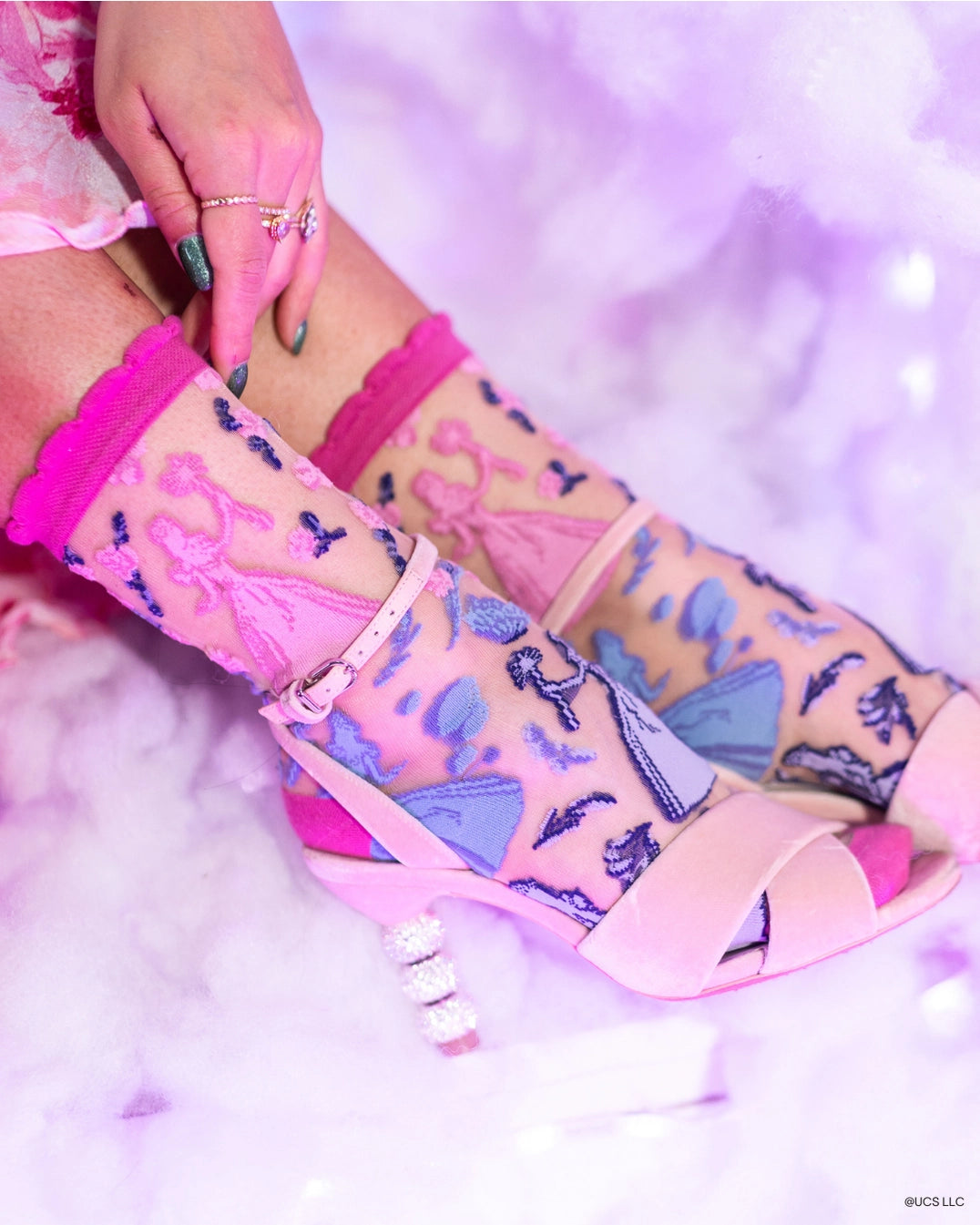 Wicked Glinda Silhouette Ruffle Sheer Crew Socks