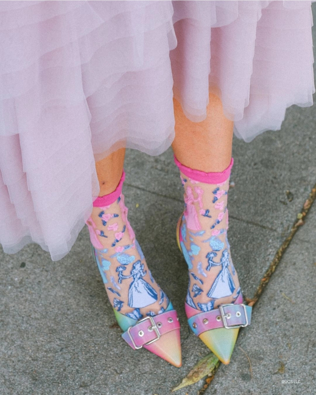 Wicked Glinda Silhouette Ruffle Sheer Crew Socks