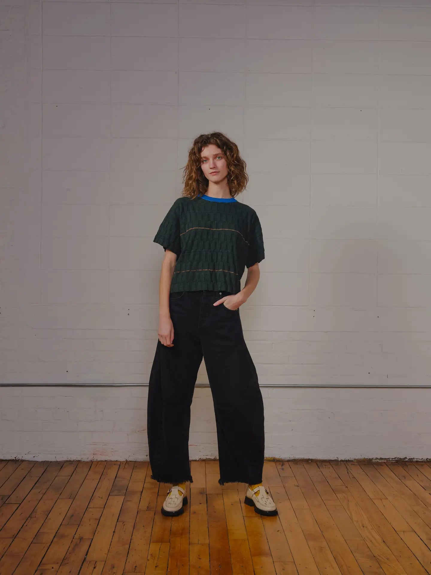 Wiggle Stripe Knit Grid Tee - Calathea by The Endery