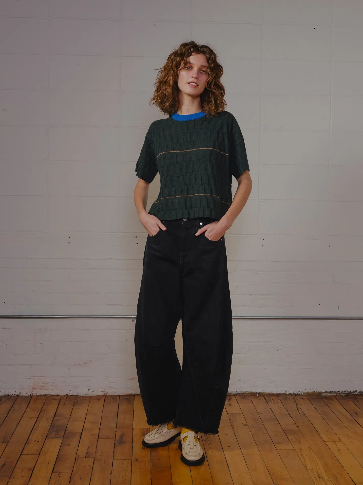 Wiggle Stripe Knit Grid Tee - Calathea by The Endery