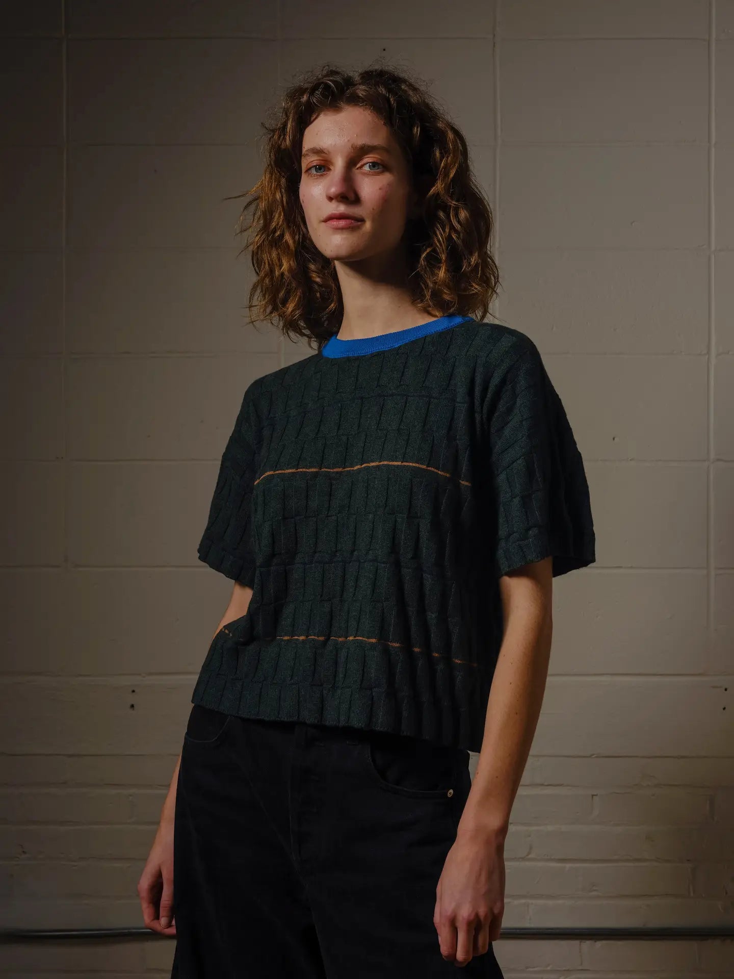Wiggle Stripe Knit Grid Tee - Calathea by The Endery