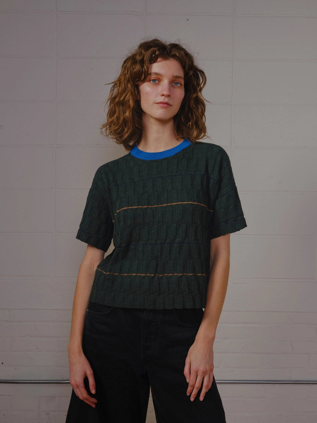 Wiggle Stripe Knit Grid Tee - Calathea by The Endery