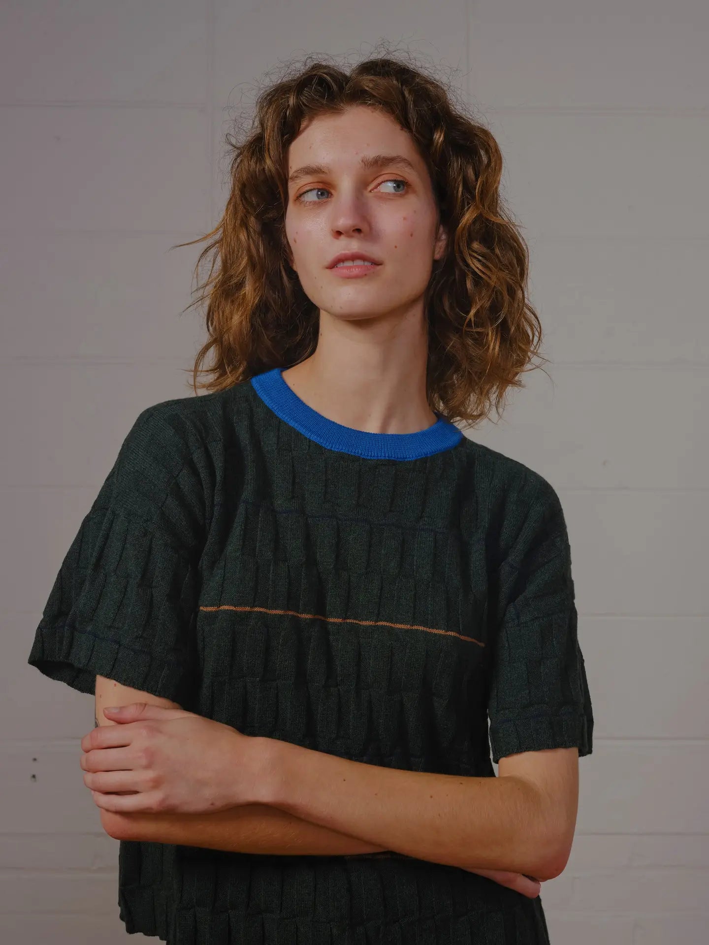 Wiggle Stripe Knit Grid Tee - Calathea by The Endery