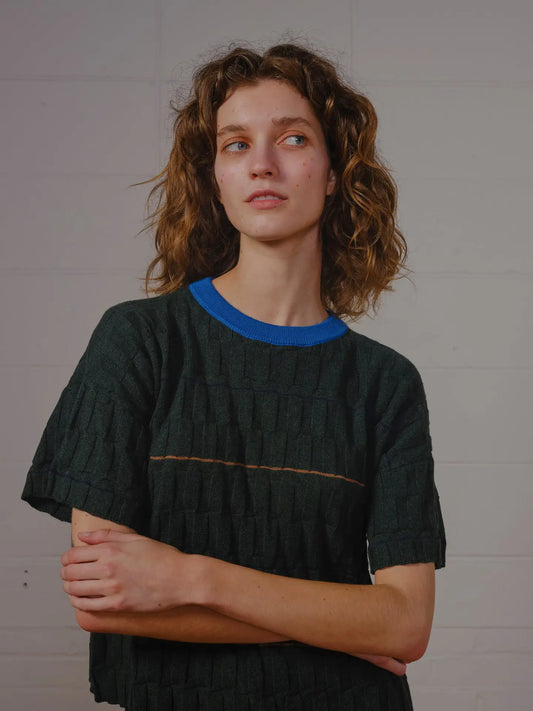 Wiggle Stripe Knit Grid Tee - Calathea by The Endery
