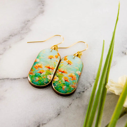 Wild Poppy Field Pastel Oblong Earrings