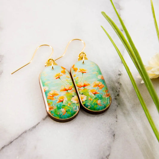 Wild Poppy Field Pastel Oblong Earrings