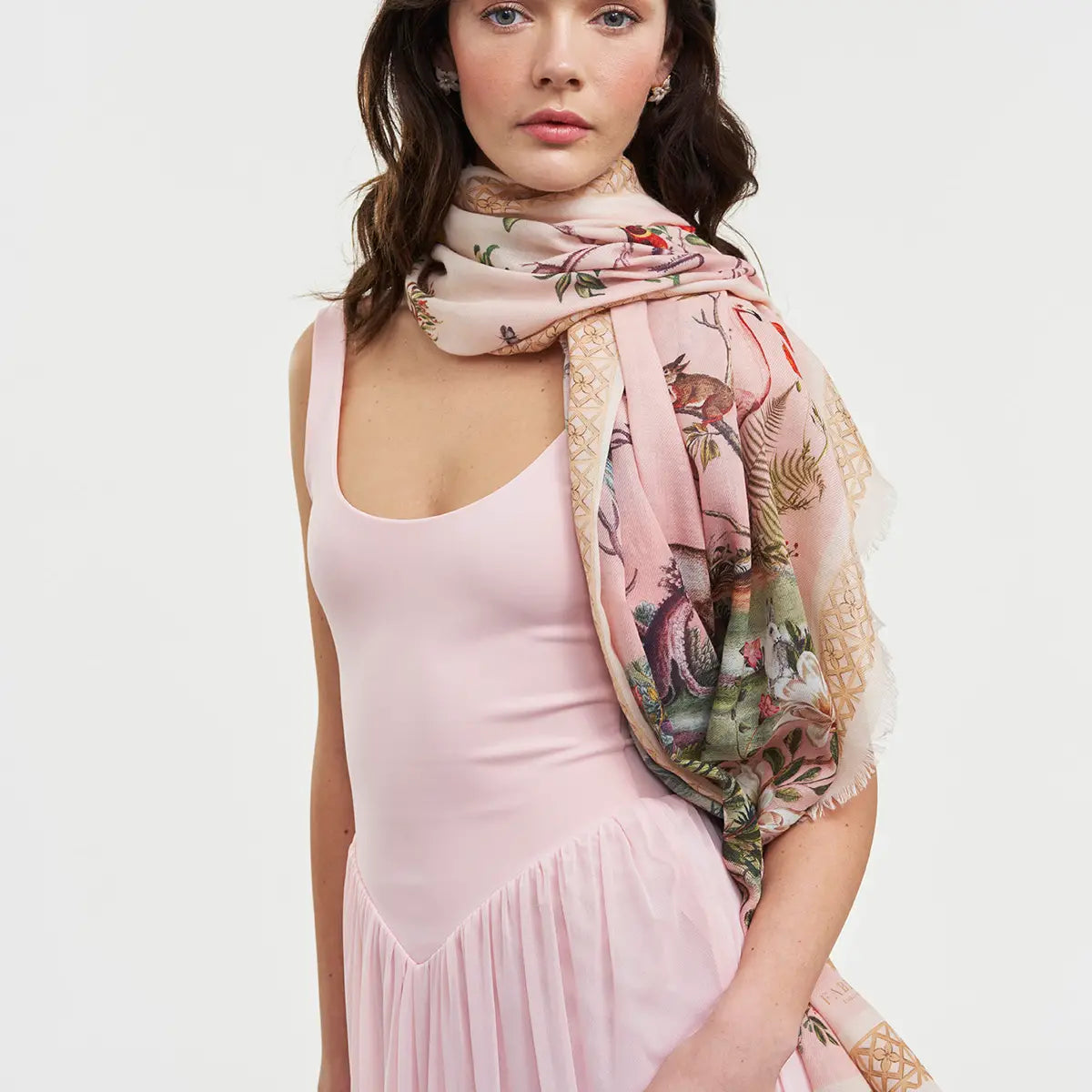 Woodland Scene Pink Long Scarf by Fable England