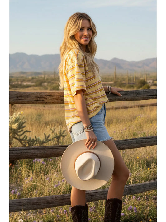 Yellow Combo Striped Relaxed Fit Tee