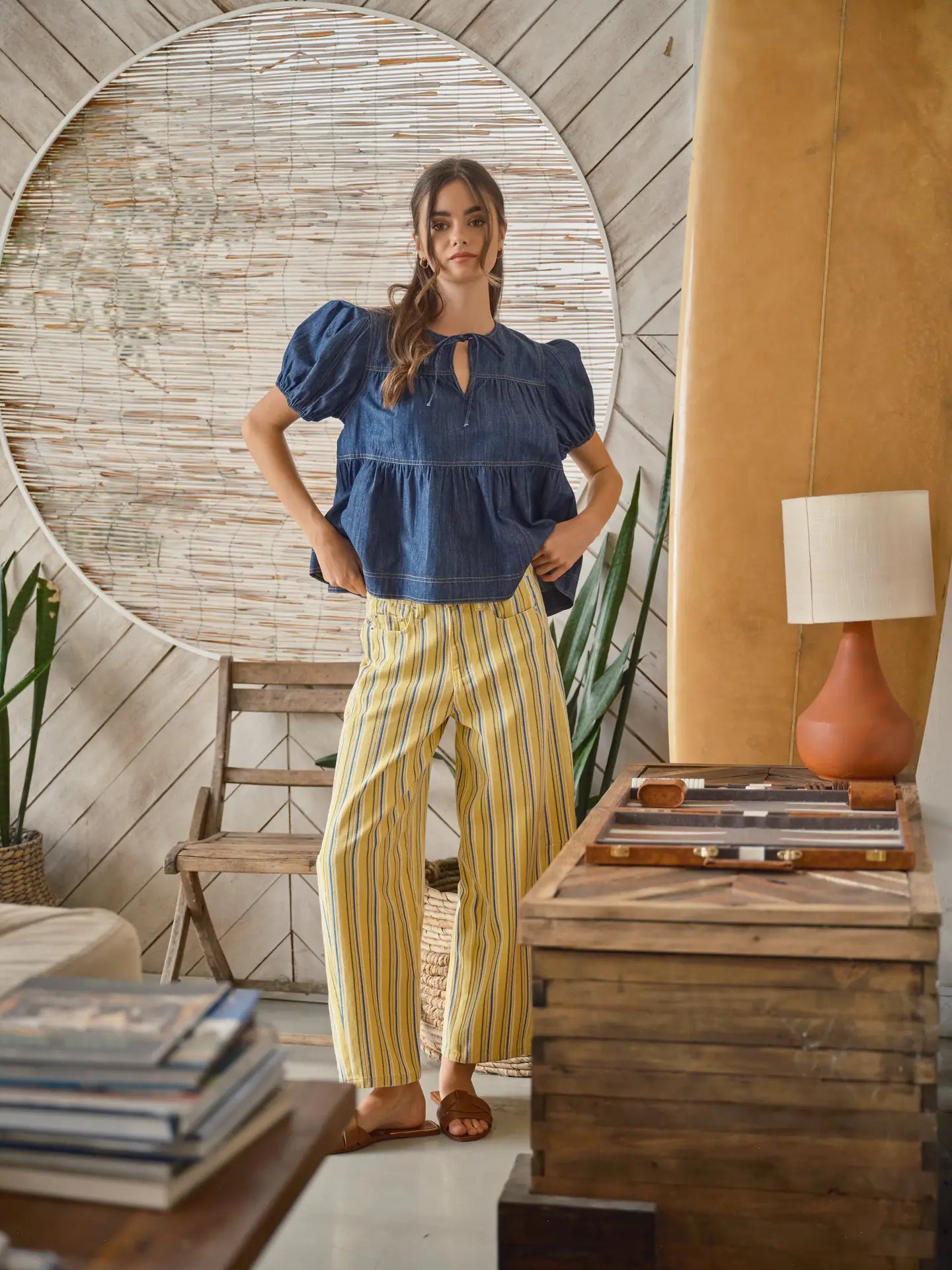 Yellow Stripe Barrel Pants
