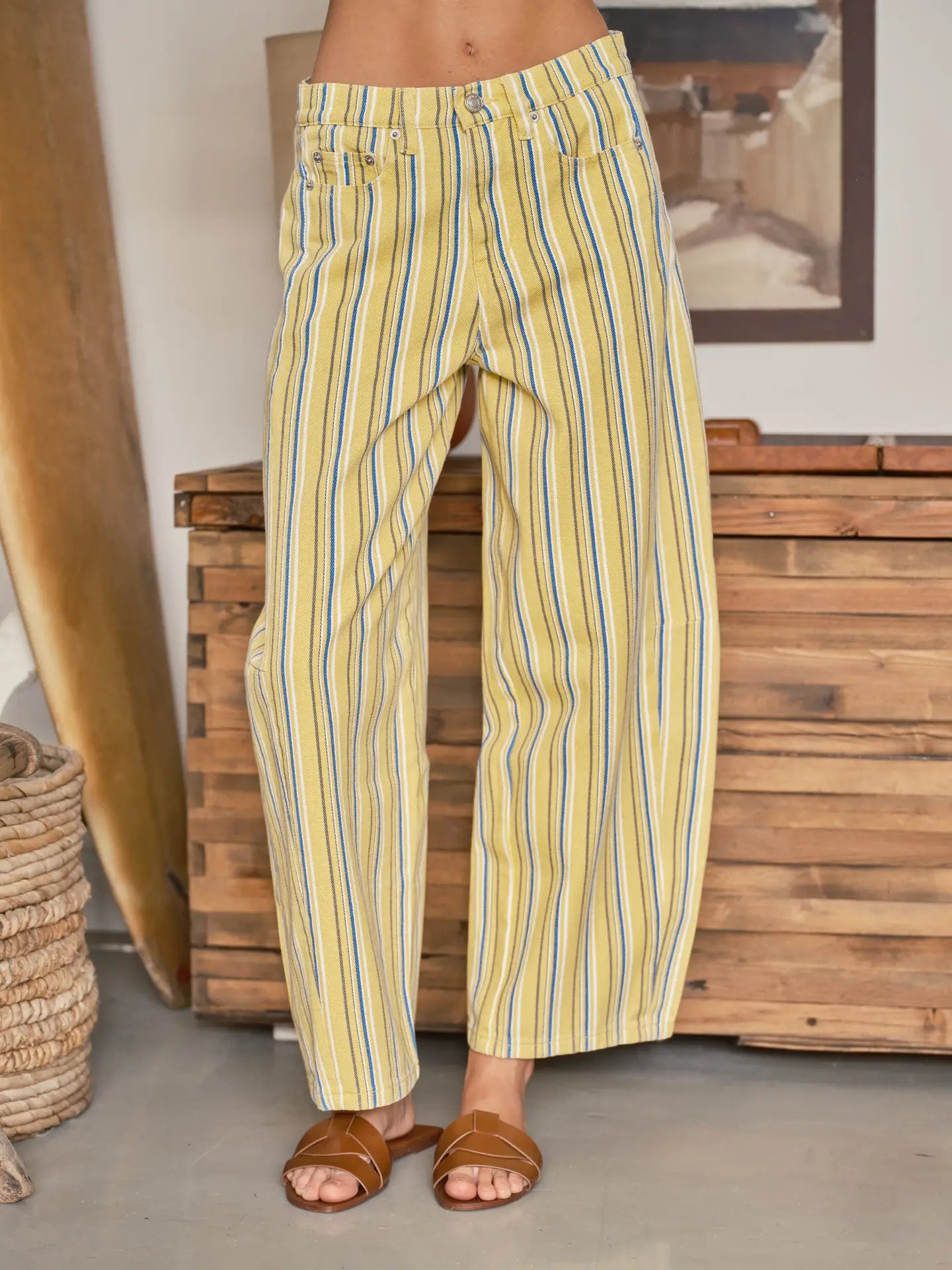 Yellow Stripe Barrel Pants